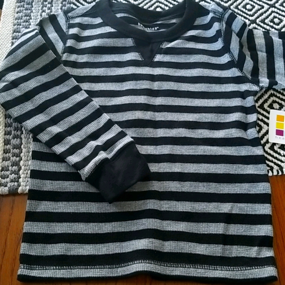 HEALTHTEX Striped black and gray top thermal tee
